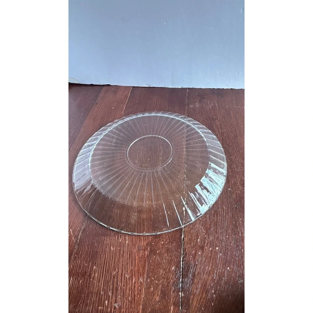 Vintage Clear Pressed Glass Sunburst Round Serving Platter 12 Inch Scalloped Rim